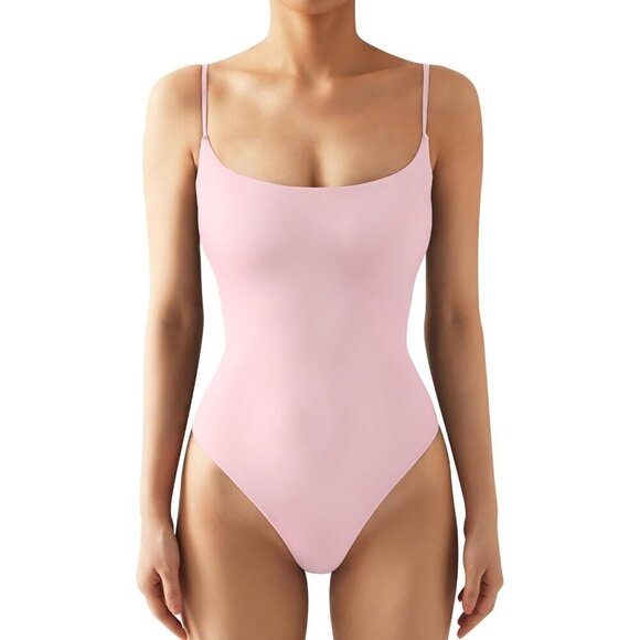 Tops - Sleeveless Bodysuit Baby Powder Sexy Backless Lightweight Layering Top For Women